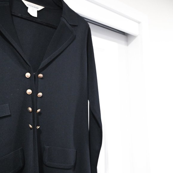 Misook Size XS Open Front Classic Black Collared Cardigan with Fold Buttons | XS - Picture 3 of 7